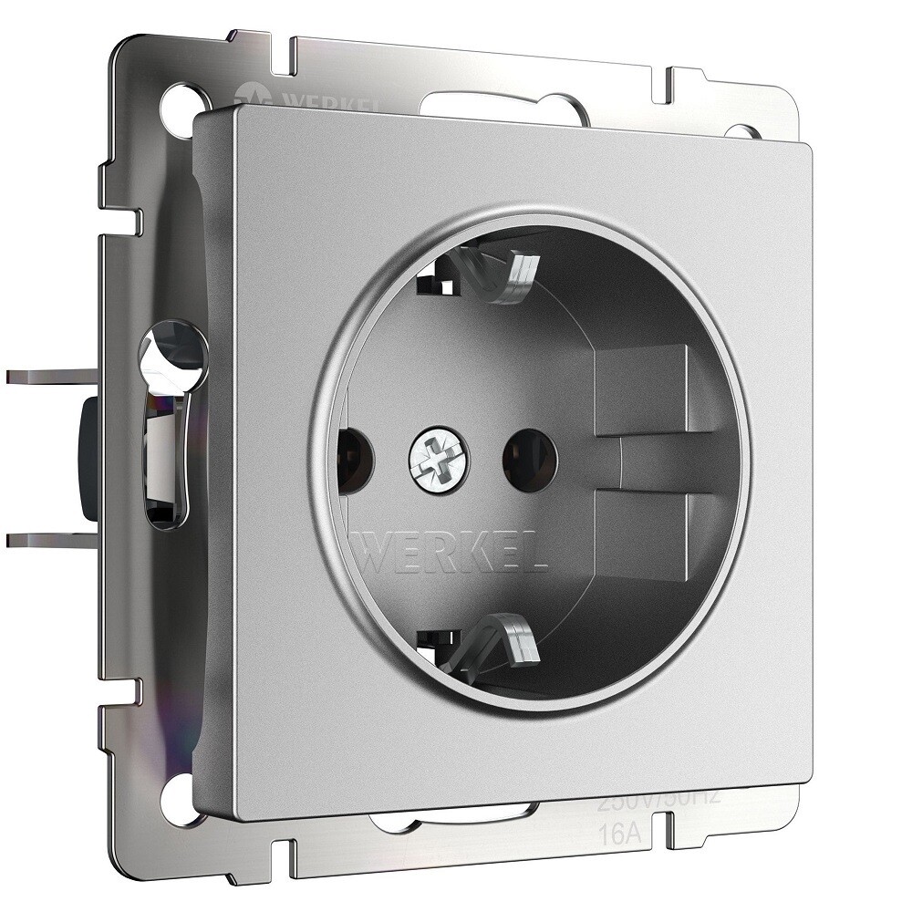 Розетка Werkel встраиваемая серебряная матовая со шторками (a063613)