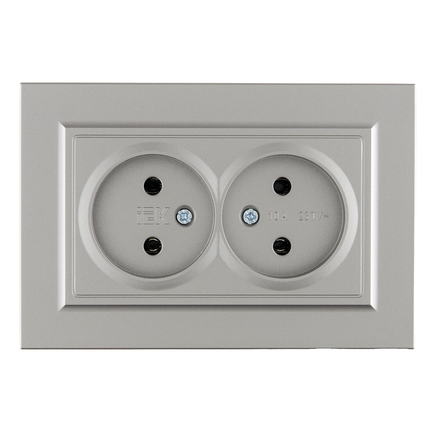 Розетка IEK Brite РС12-2-БрС встраиваемая сталь (BR-R20-10-K46-F)