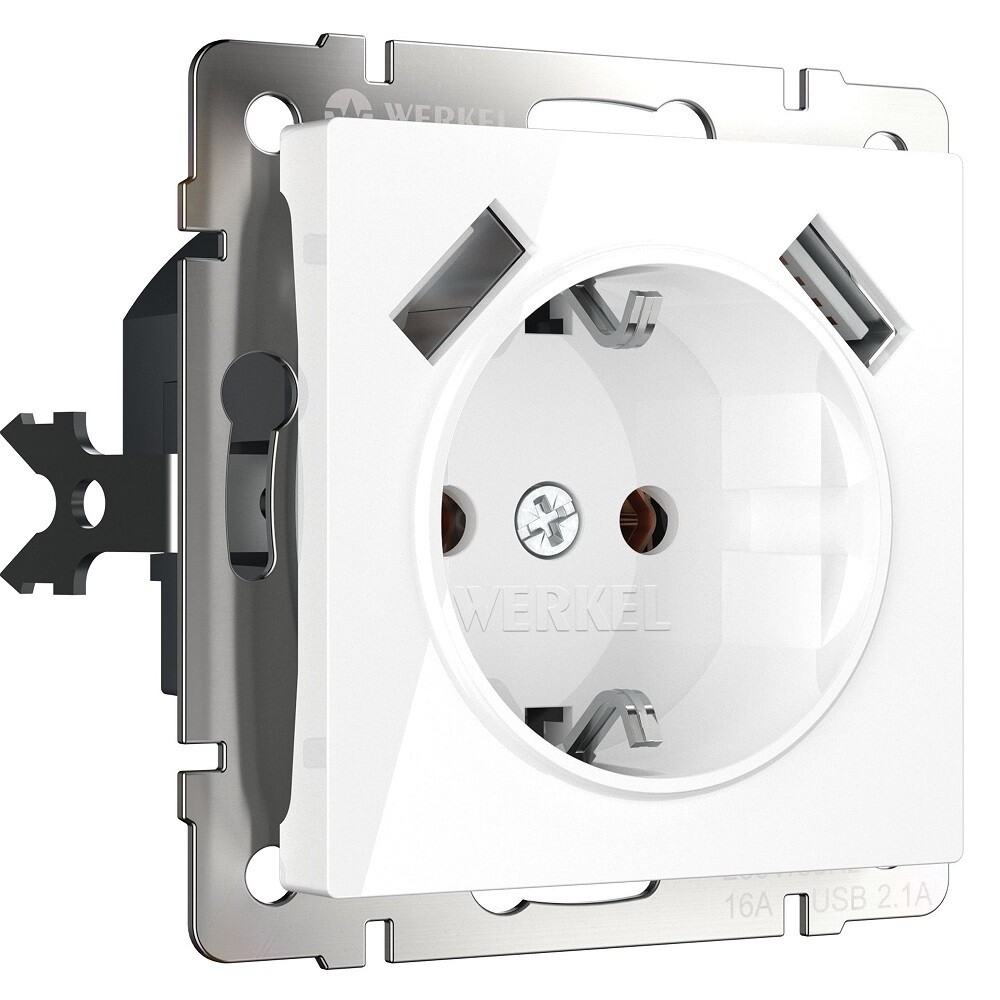 Розетка Werkel встраиваемая белая с 2хUSB-А (a051141)