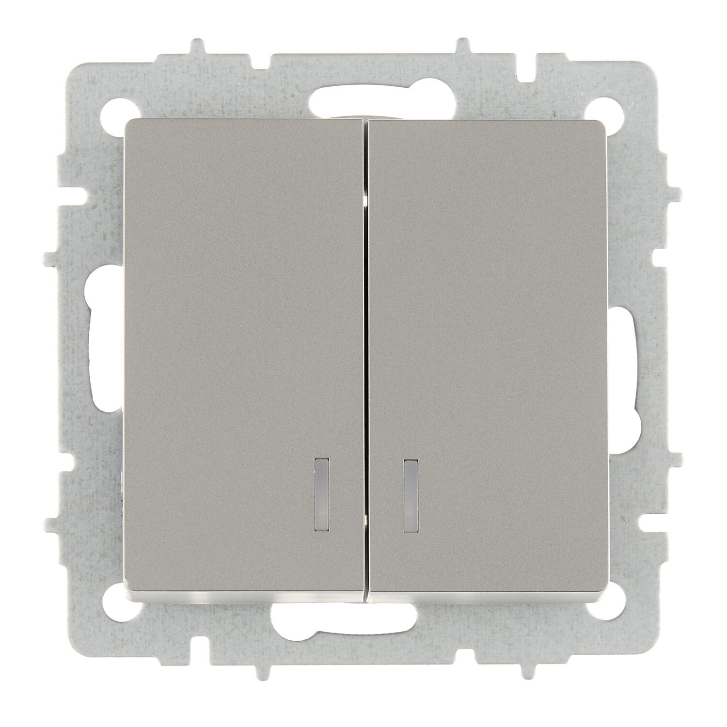 Выключатель IEK Brite ВС10-2-1-БрС двухклавишный встраиваемый сталь с подсветкой (BR-V20-1-10-K46)