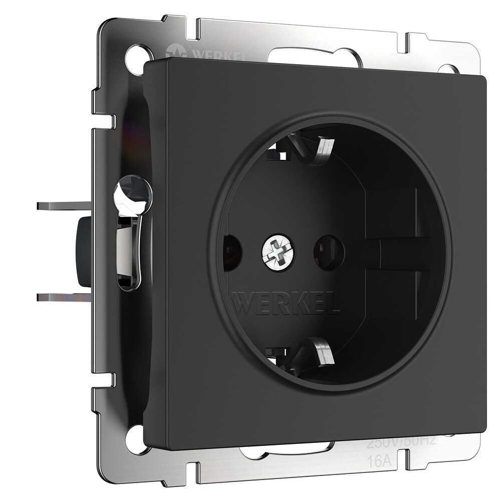 Розетка Werkel встраиваемая черная матовая со шторками (a051622)