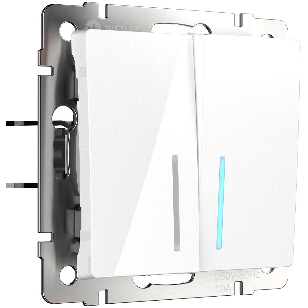 Выключатель Werkel двухклавишный встраиваемый белый проходной с подсветкой (a051112)