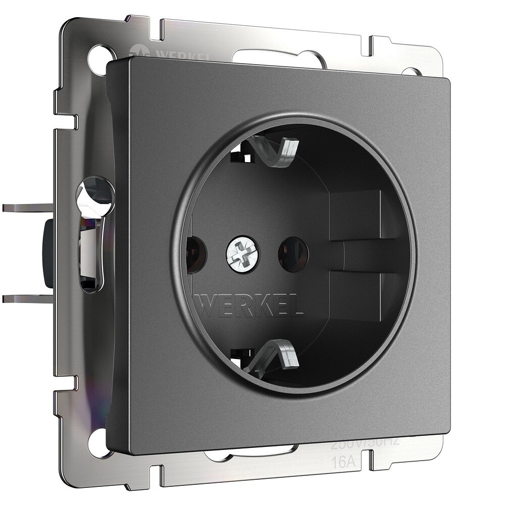 Розетка Werkel встраиваемая графит матовый со шторками (a063104)
