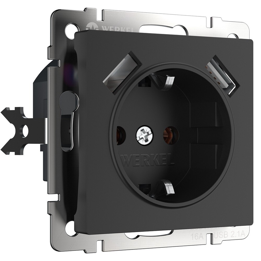 Розетка Werkel встраиваемая черная матовая с 2хUSB-А (a051617)