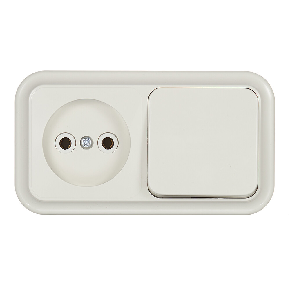Блок выключатель и розетка Svet одноклавишный накладной бежевый (EV0362-5142/5682)