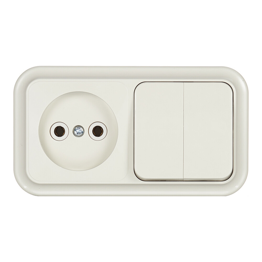 Блок выключатель и розетка Svet двухклавишный накладной бежевый (EV0362-5242/5703/5712)