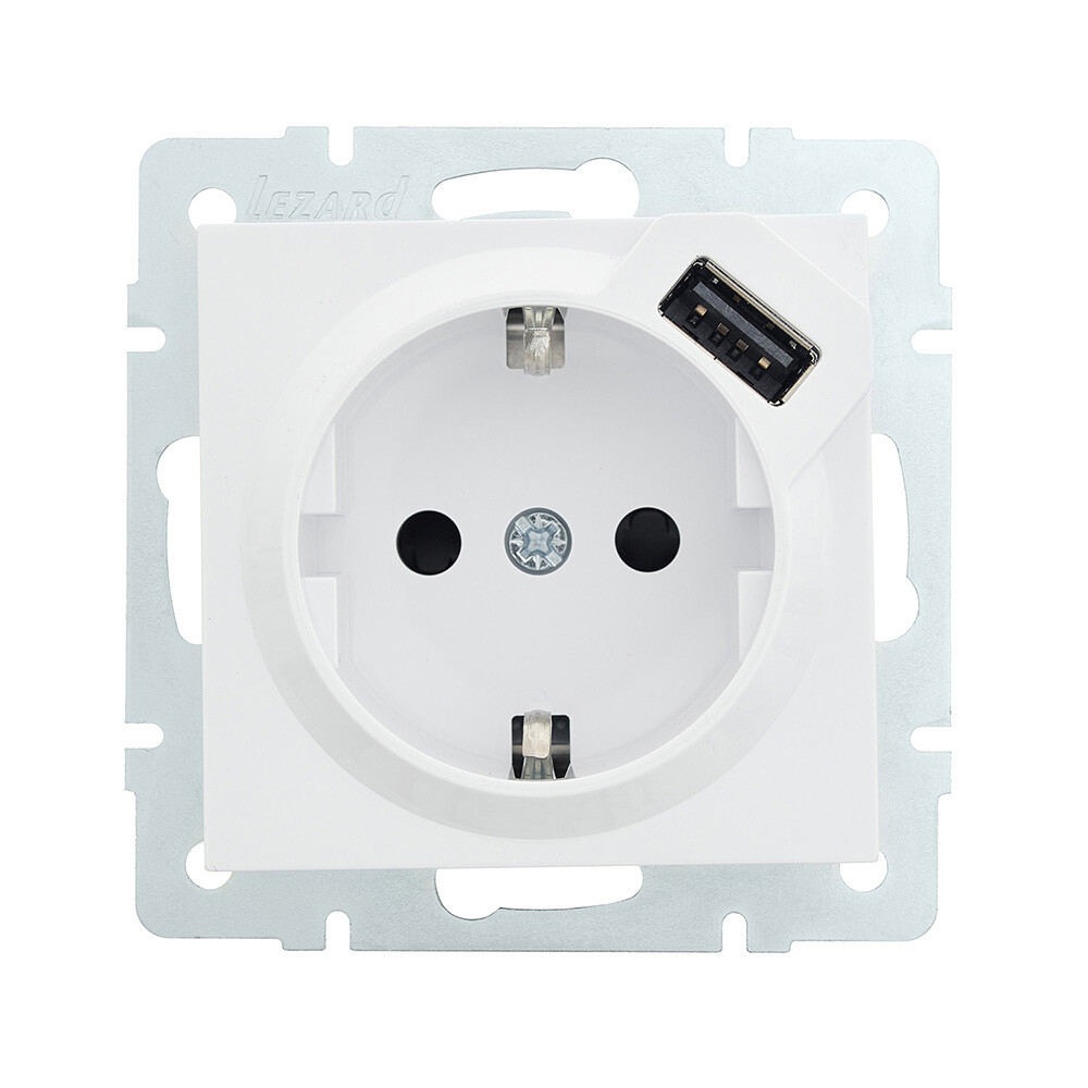 Розетка Lezard Vesna встраиваемая белая с USB-A (742-0288-181)