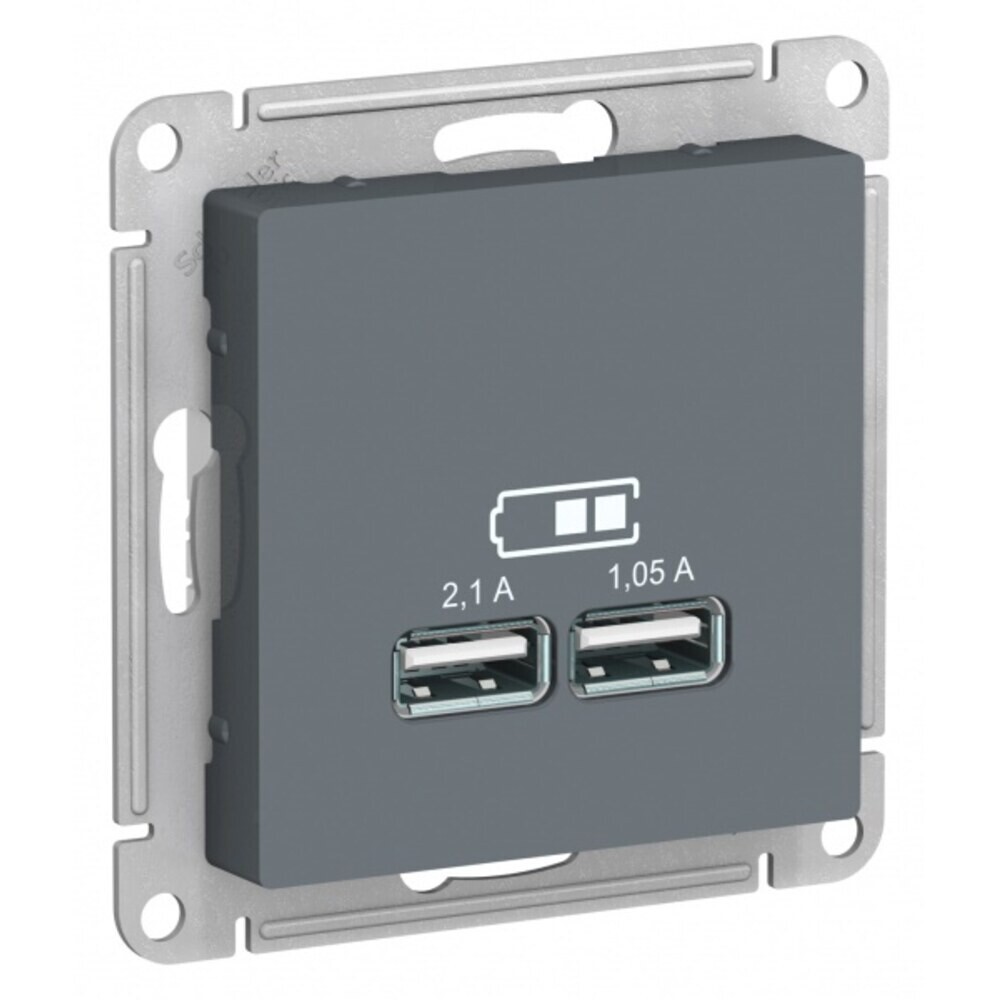Розетка USB Systeme Electric AtlasDesign встраиваемая грифель 2хUSB-А (ATN000733)