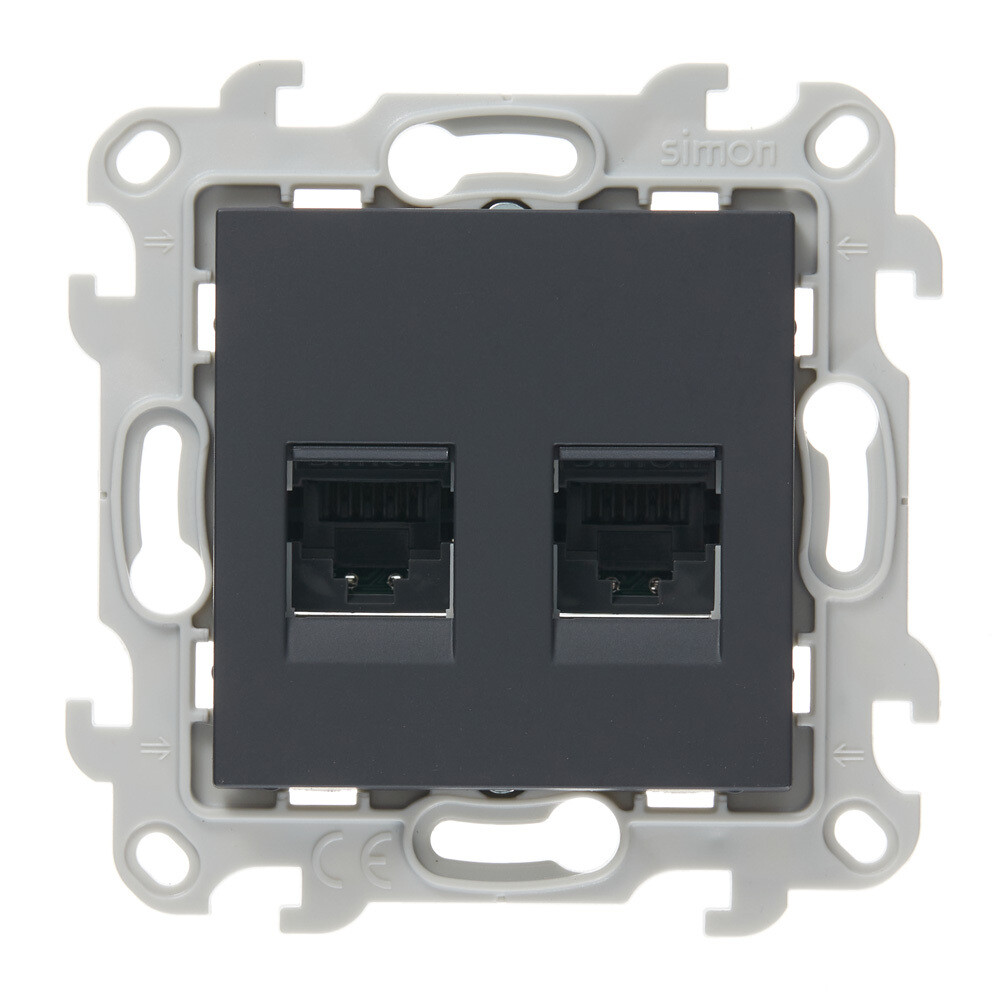 Розетка компьютерная Simon 24 Harmonie встраиваемая графит 2хRJ45 (2450593-038)