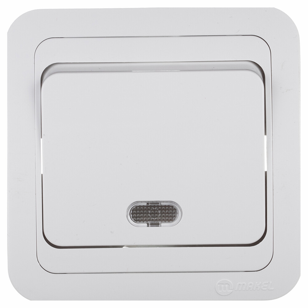 Выключатель Makel Mimoza одноклавишный встраиваемый белый с подсветкой (12021)