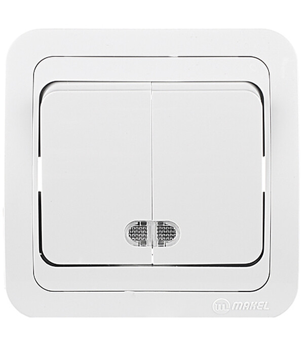 Выключатель Makel Mimoza двухклавишный встраиваемый белый с подсветкой (12023)