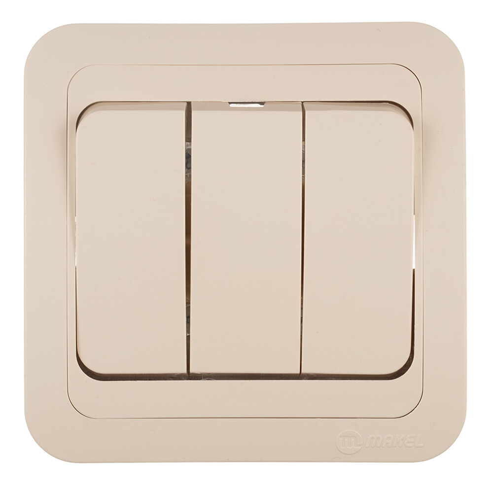 Выключатель Makel Mimoza трехклавишный встраиваемый бежевый (25092)
