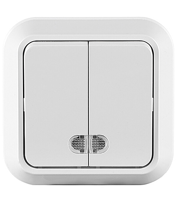 Выключатель Makel Siva Ustu двухклавишный накладной белый с подсветкой (45123)