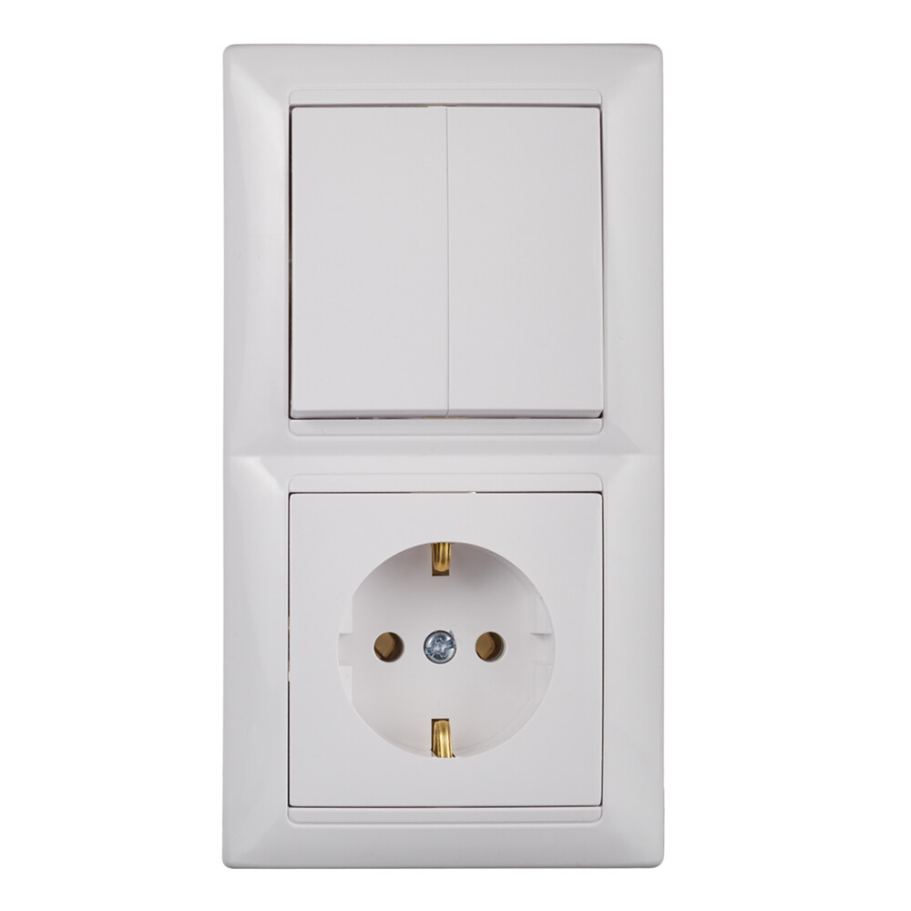 Блок выключателя с розеткой Svet SV1001 двухклавишный встраиваемый белый (SV1001-0004)