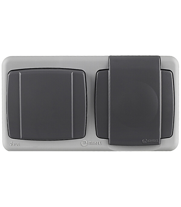 Блок выключатель и розетка Makel Mimoza одноклавишный накладной серый (36064202)