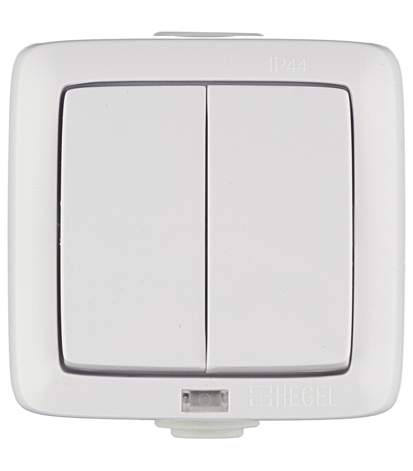 Выключатель Hegel Alfa двухклавишный накладной белый с подсветкой (ВА10-252)