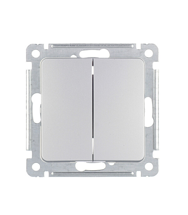 Выключатель Hegel Master двухклавишный встраиваемый серебро (ВС10-451-06)