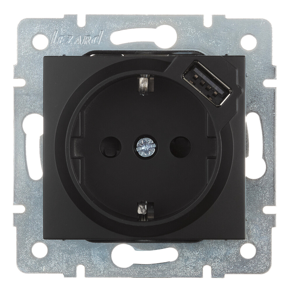 Розетка Lezard Karina встраиваемая черный бархат с USB-A (707-4288-181)