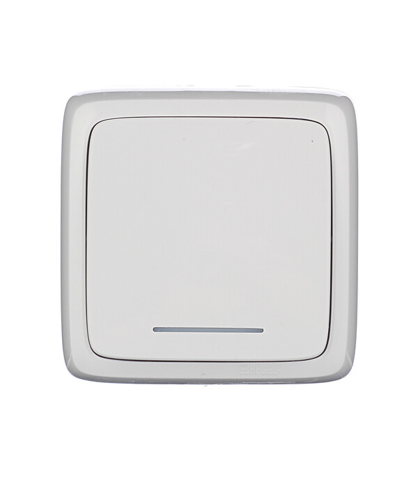 Переключатель Hegel Alfa одноклавишный накладной белый с подсветкой (ВА10-164)