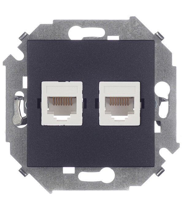 Розетка компьютерная Simon 15 встраиваемая графит 2хRJ45 (1591593-038)