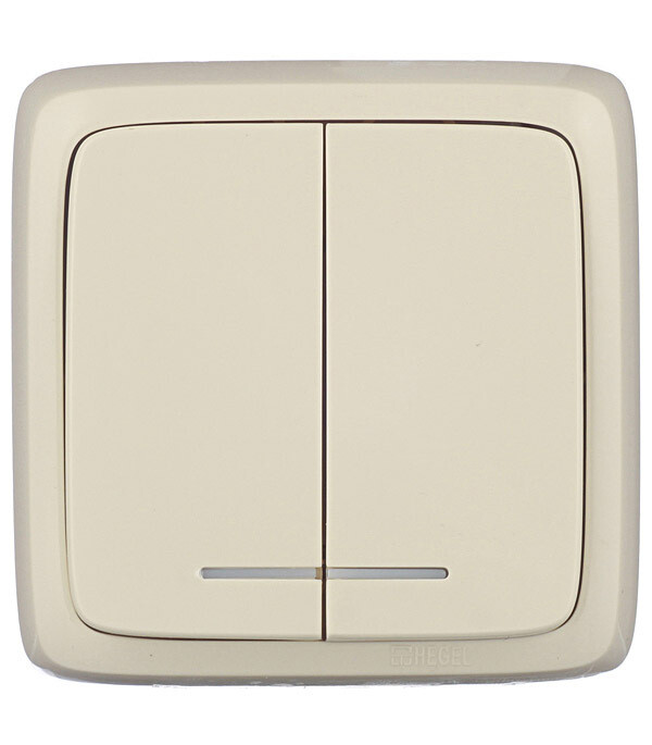 Выключатель Hegel Alfa двухклавишный накладной слоновая кость с подсветкой (ВА10-154-01)
