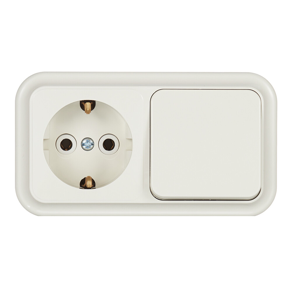 Блок выключатель и розетка Svet одноклавишный накладной бежевый (EV0362-5122/5743)