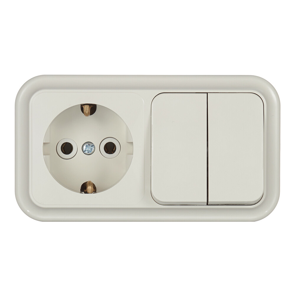 Блок выключатель и розетка Svet двухклавишный накладной бежевый (EV0362-5222/5774)