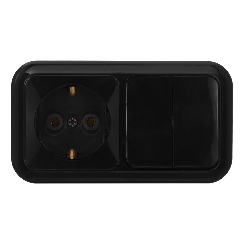 Блок выключатель и розетка Svet двухклавишный накладной черный (EV0362-5221/5781/5789)