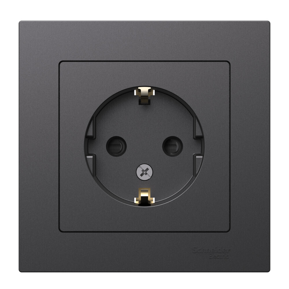 Розетка Systeme Electric AtlasDesign встраиваемая базальт со шторками (ATN001444)