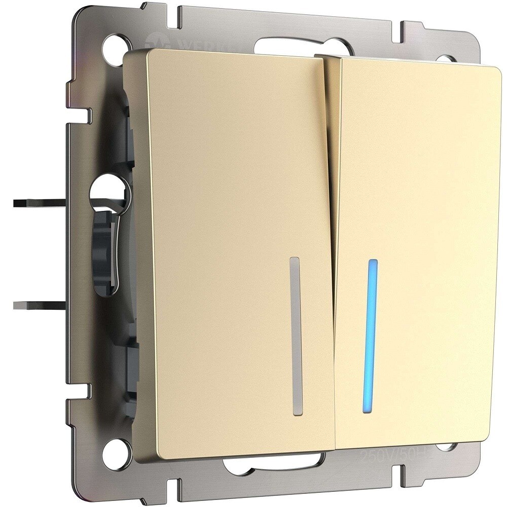 Выключатель Werkel двухклавишный встраиваемый шампань с подсветкой (a050859)