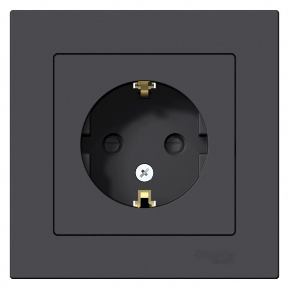 Розетка Systeme Electric AtlasDesign встраиваемая карбон со шторками (ATN001044)