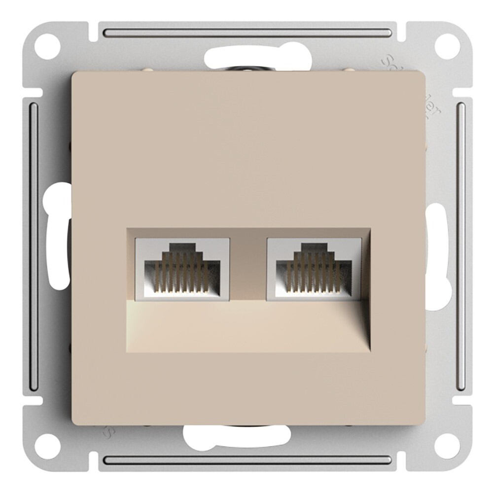 Розетка компьютерная Systeme Electric AtlasDesign встраиваемая песочная 2хRJ45 (ATN001285)