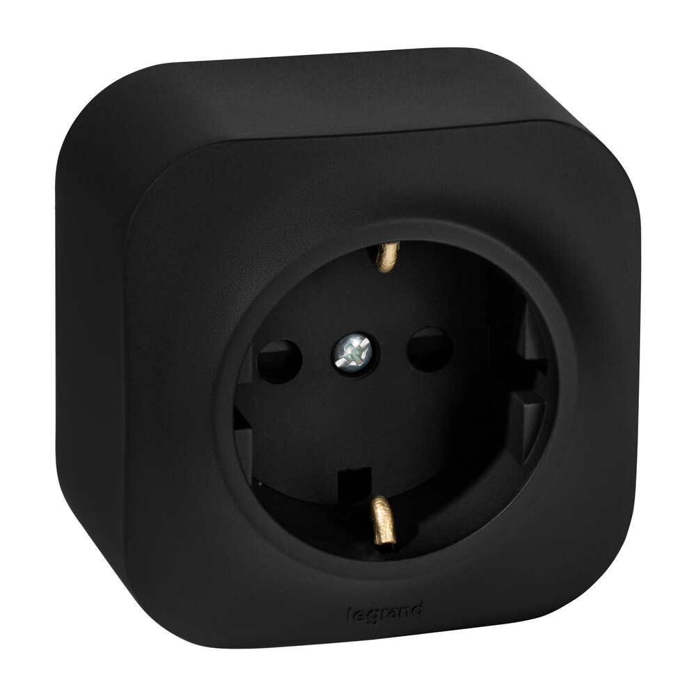 Розетка Legrand Quteo накладная черная со шторками (782476)