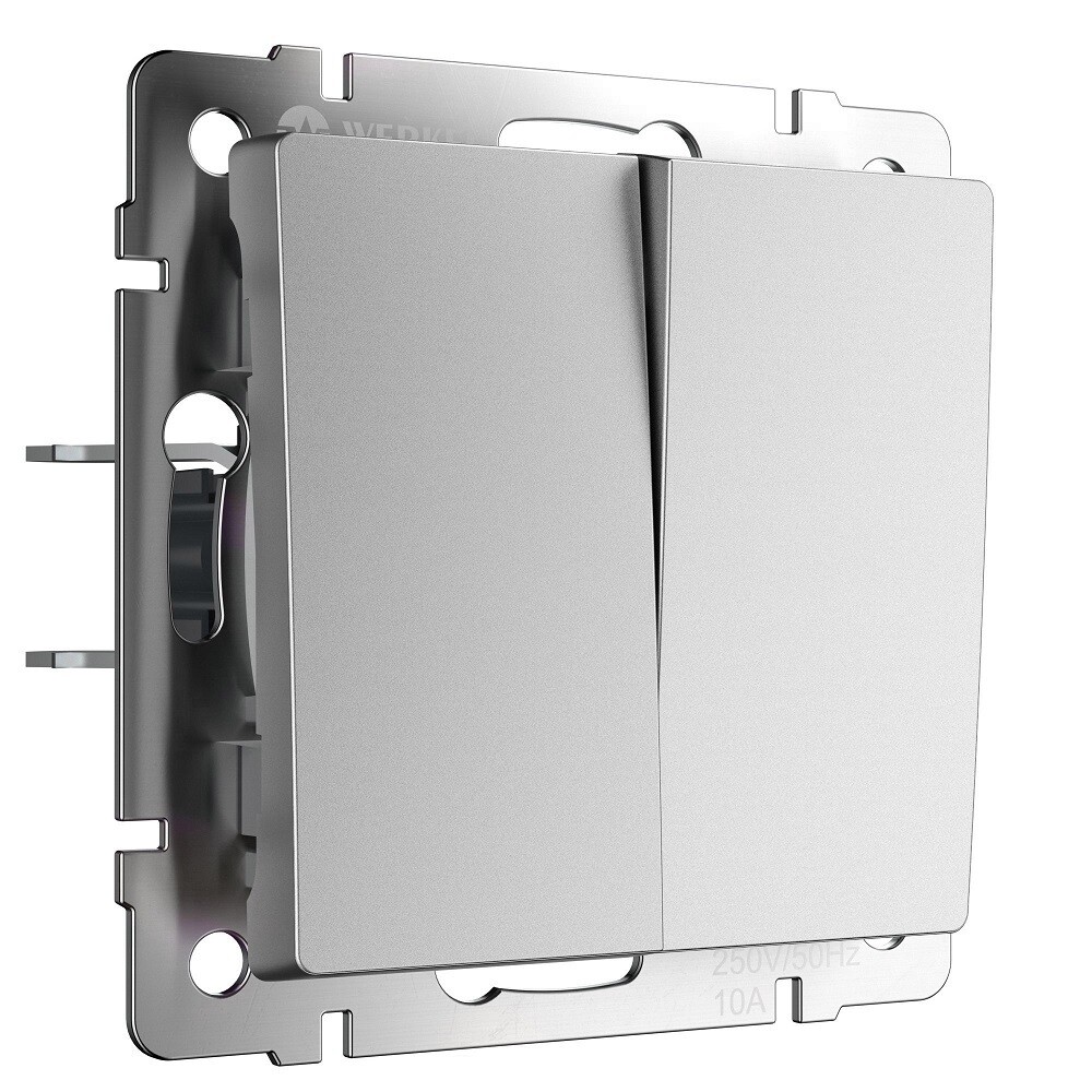 Выключатель Werkel двухклавишный встраиваемый серебряный матовый перекрестный (a064030)