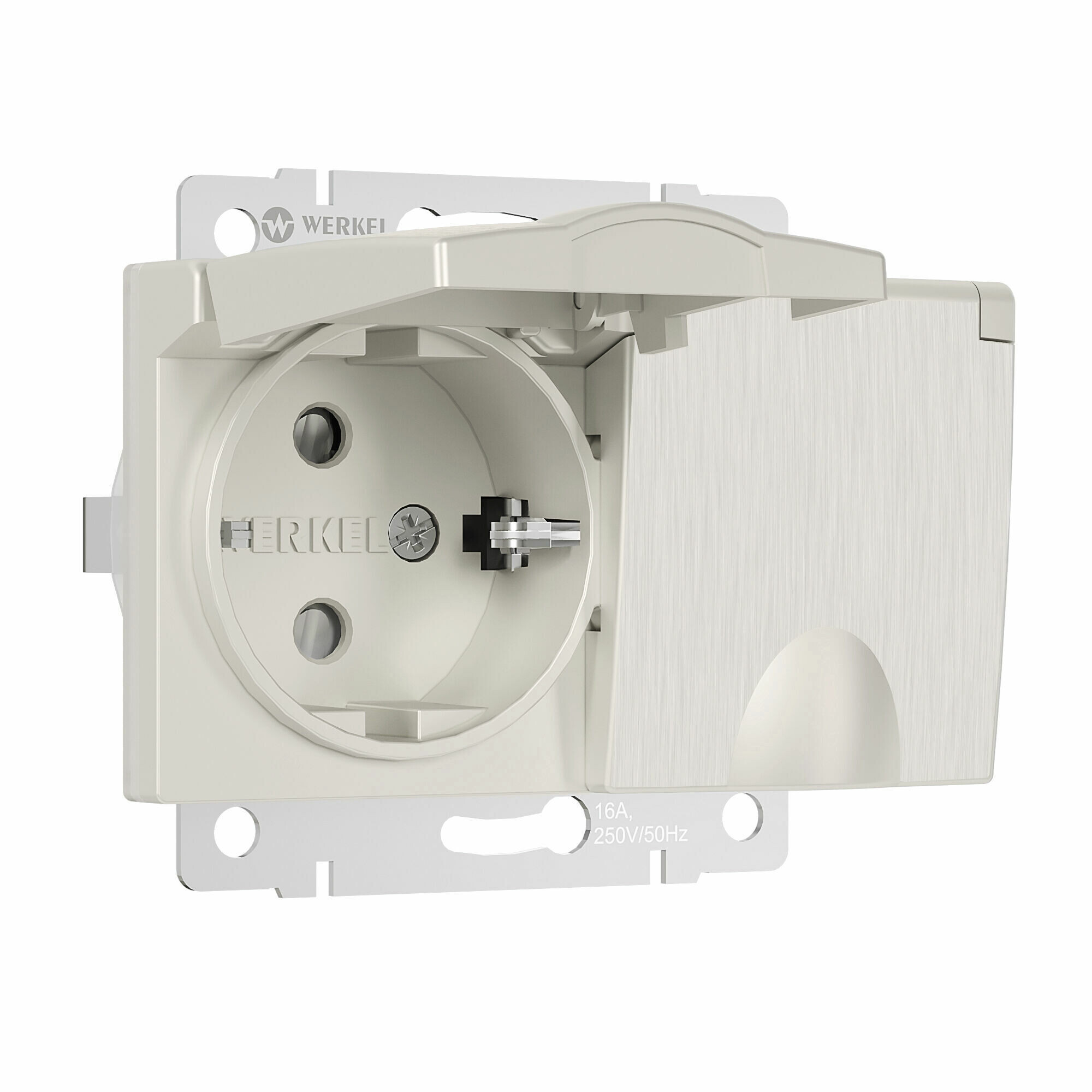 Розетка Werkel встраиваемая перламутровая рифленая со шторками с крышкой (a057289)