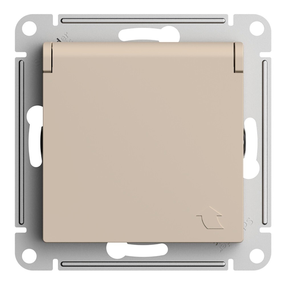 Розетка Systeme Electric AtlasDesign встраиваемая песочная со шторками с крышкой (ATN001246)